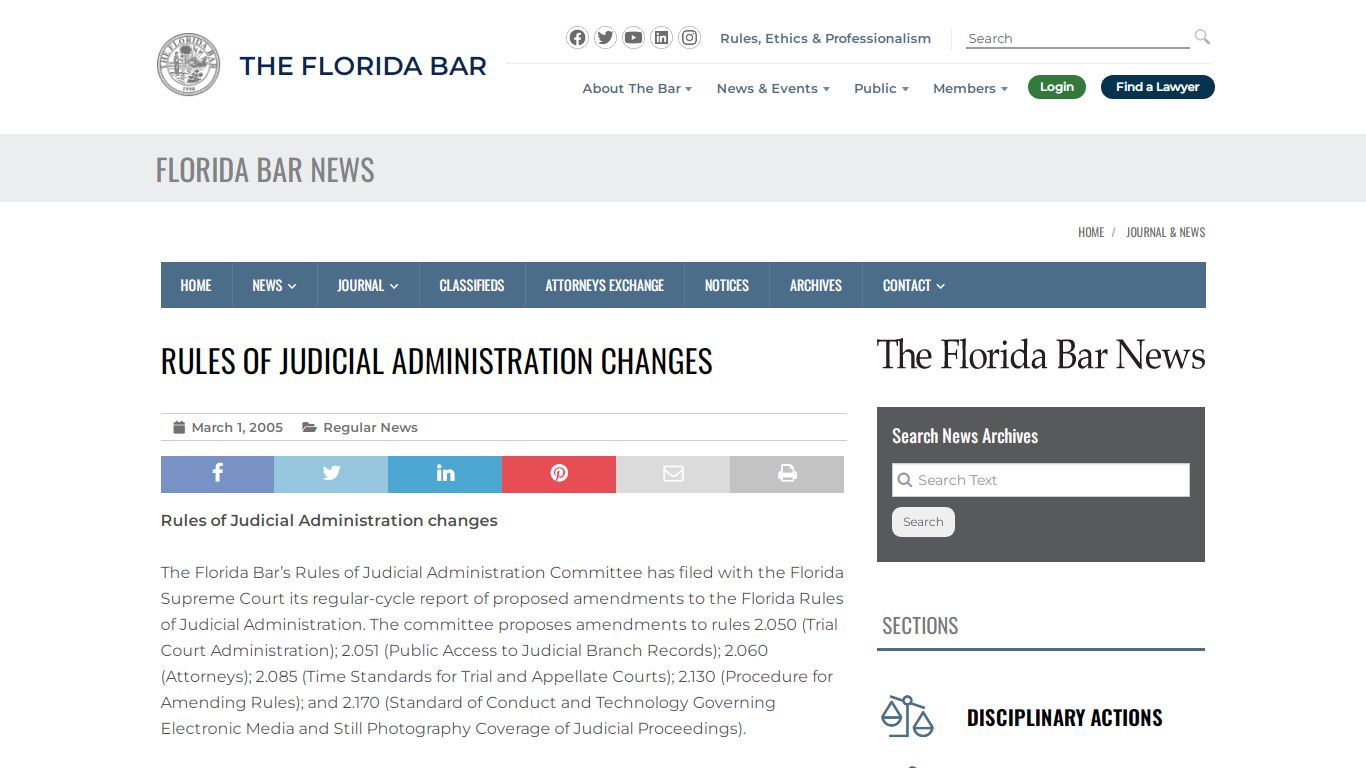 Rules of Judicial Administration changes – The Florida Bar