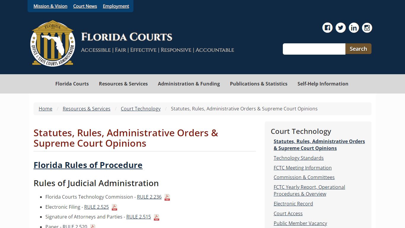 Statutes, Rules, Administrative Orders & Supreme Court ... - Florida Courts